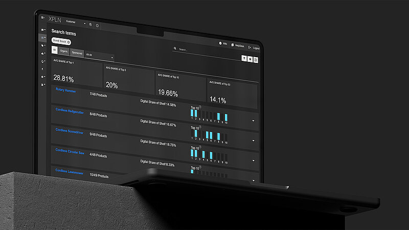 Dashboard of the ranking analytics software SHELF SHIFTER by XPLN